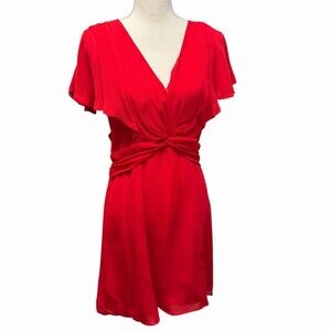 Parker Katie Monaco NWT Silk Dress Womens Red V-Neck Flutter Sleeve Size M